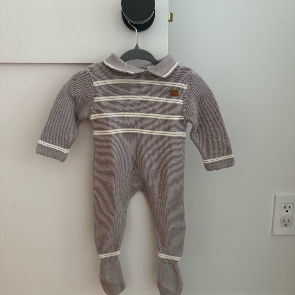 Andy Wawa - 0-3 month Grey Striped Knit Onesie